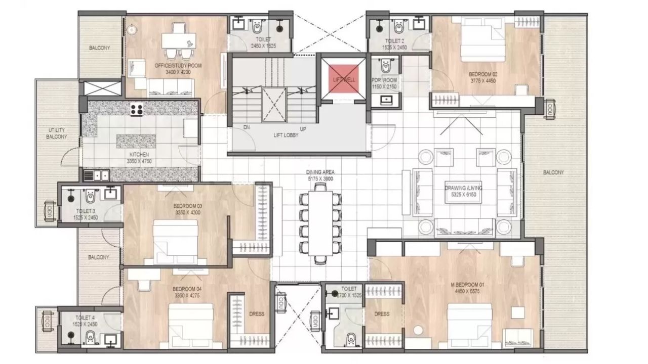 DLF Garden City Floors Floor Plan 4BHK Type 1