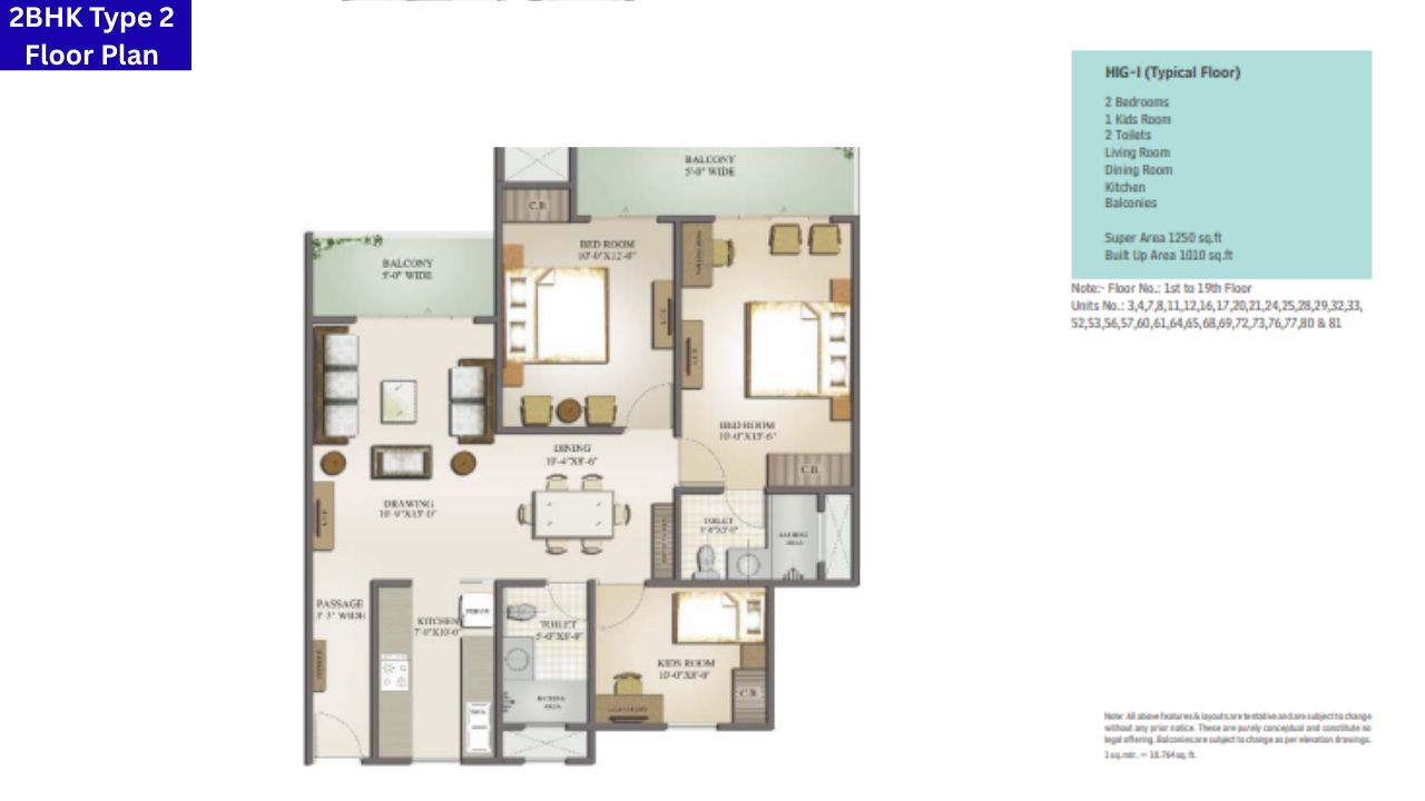 Mahagun Moderne 2BHK Type 2 Floor Plan
