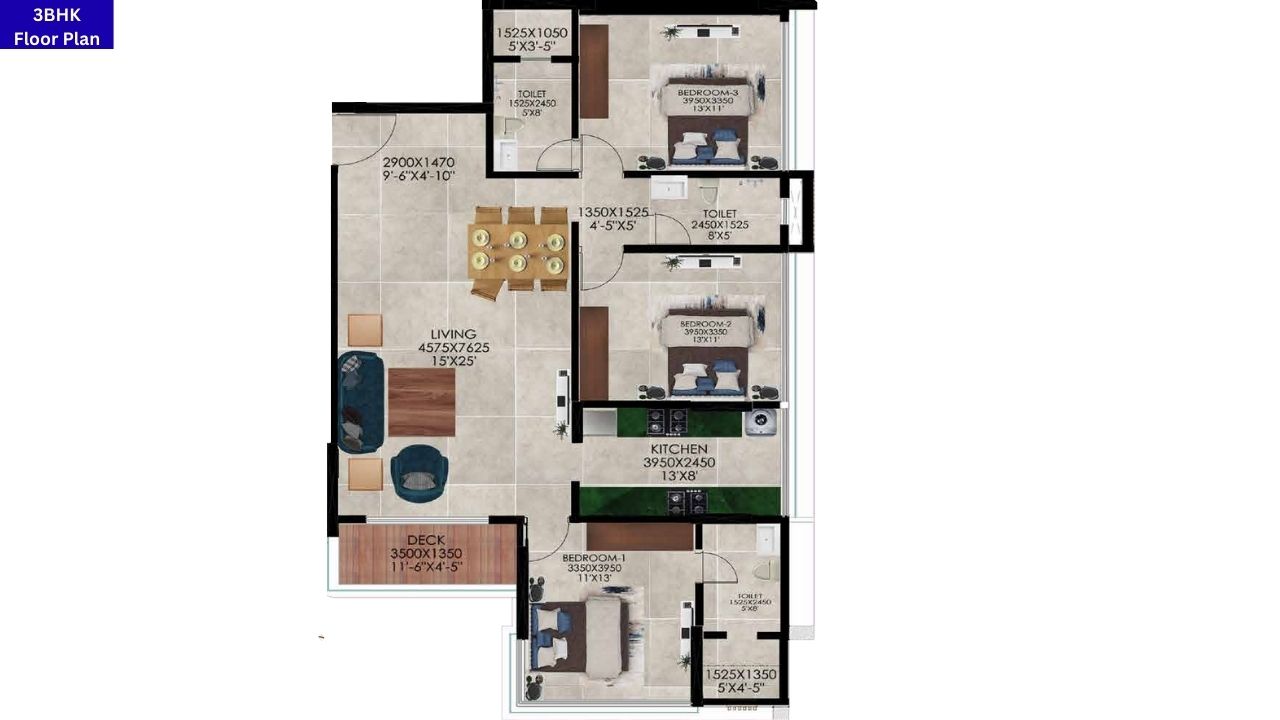 Ajmera Manhattan 3BHK Floor Plan