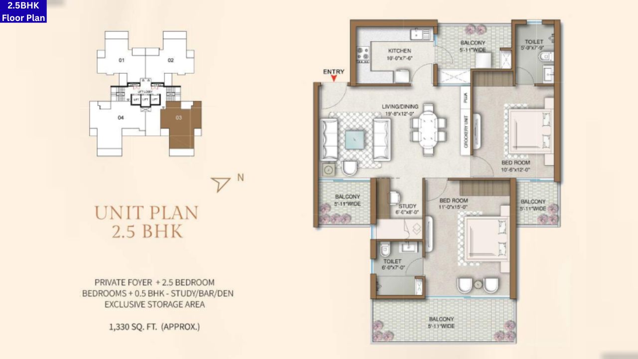 M3M Capital 2.5BHK Floor Plan
