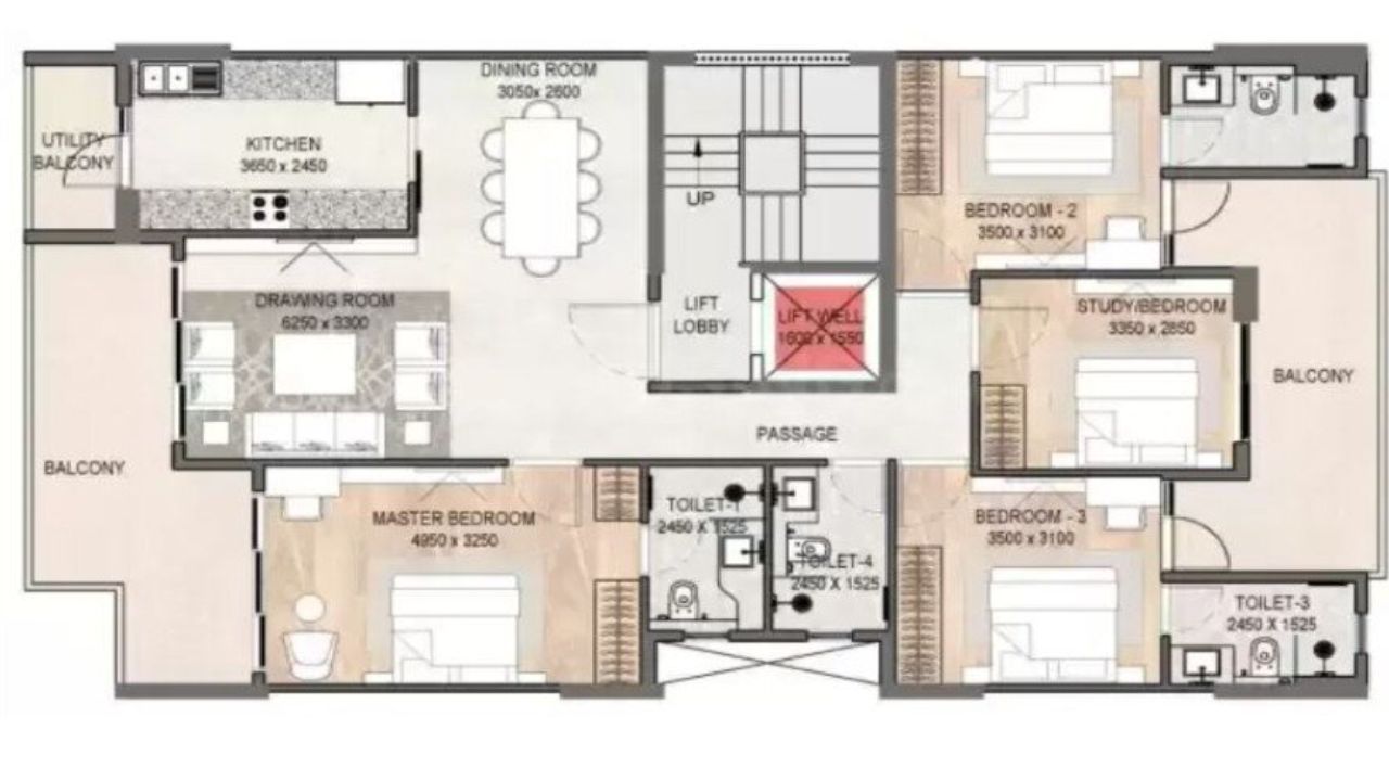 DLF Garden City Floors Floor Plan 4BHK Type 2
