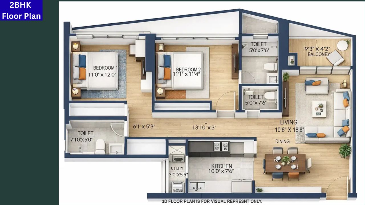 Rustomjee Vista Bay 2BHK floor Plan