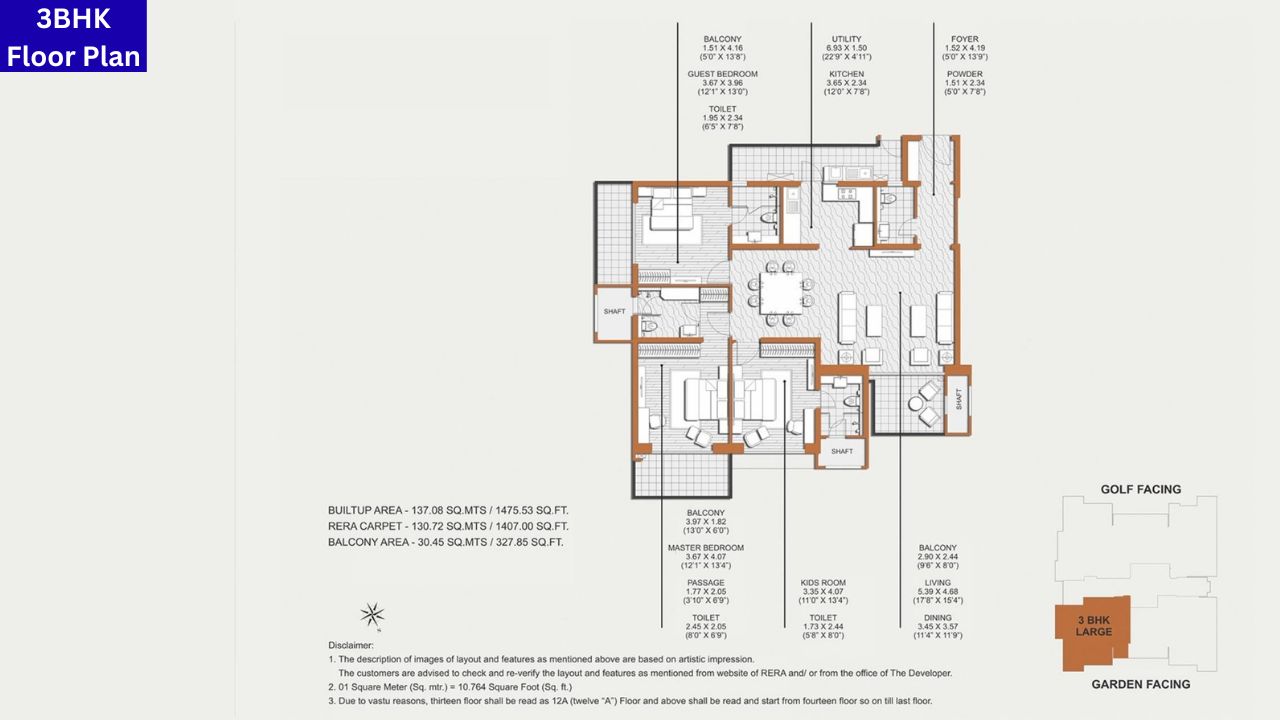 Hale The Resident Tower 3BHK Floor Plan