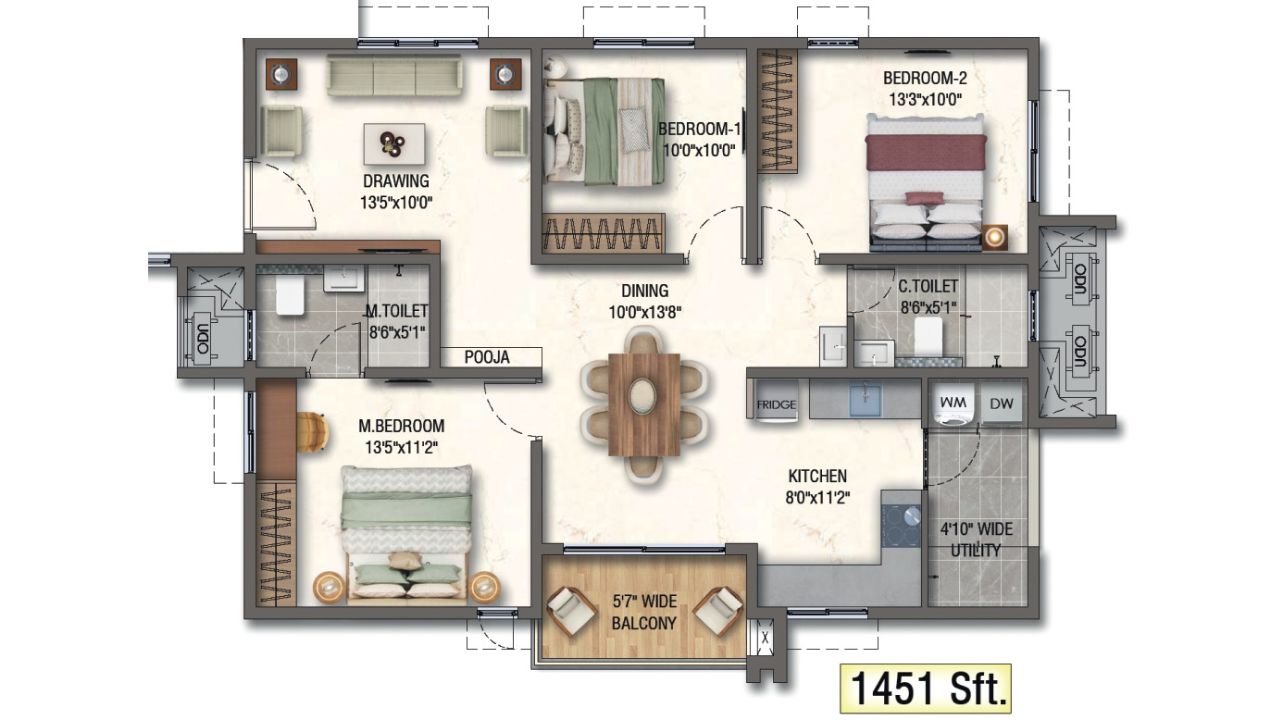 Aparna Synergy Gandimaisamma Hyderabad Floor Plan 3 BHK