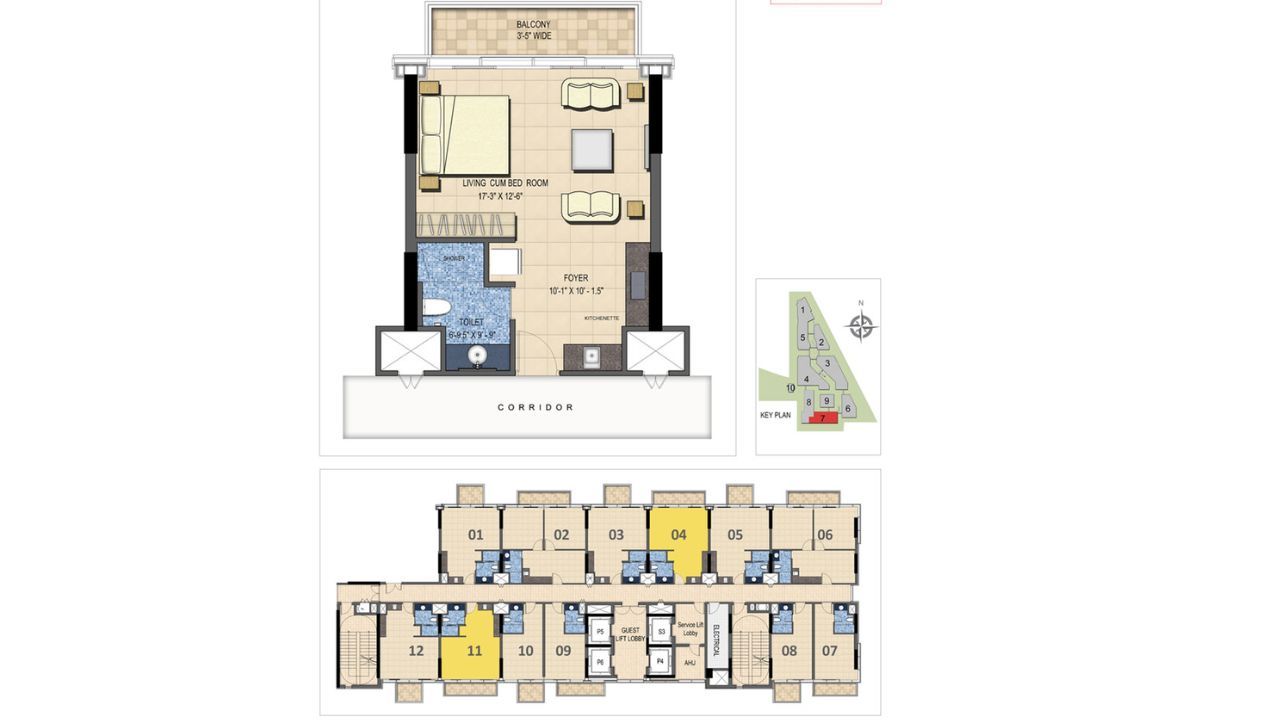 M3M One Key Resiments 1BHK Floor Plan