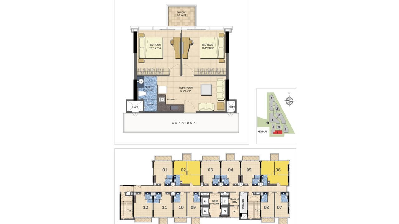 M3M One Key Resiments 2BHK Floor Plan