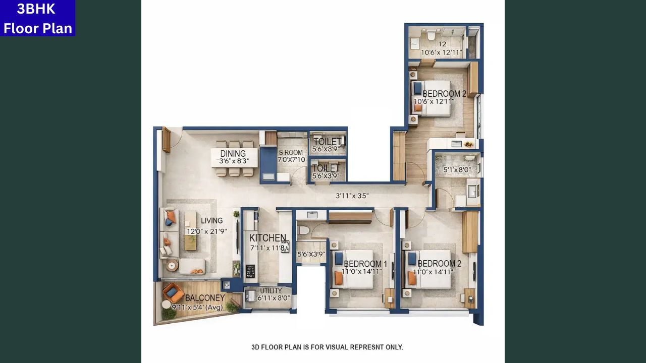 Rustomjee Vista Bay Mumbai 3BHK floor Plan