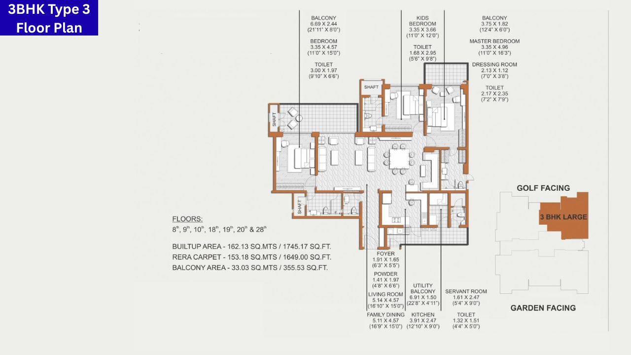 Hale The Resident Tower Noida 3BHK Type 3 Floor Plan