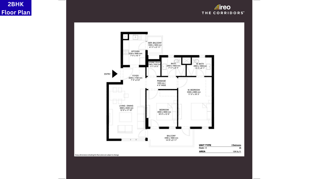 IREO The Corridors 2BHK Floor Plan