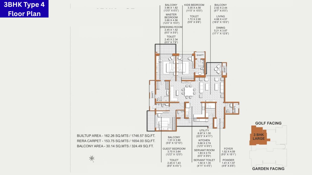 Hale The Resident Tower Sector 150 3BHK Type 4 Floor Plan