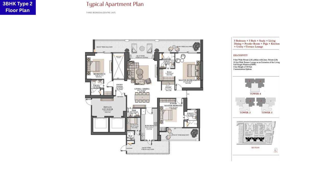 Tarc Kailasa Kriti Nagar 3BHK Type 2 Floor Plan