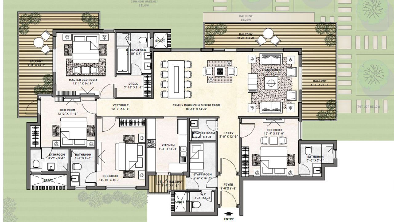 Puri Diplomatic Green 4BHK Floor Plan