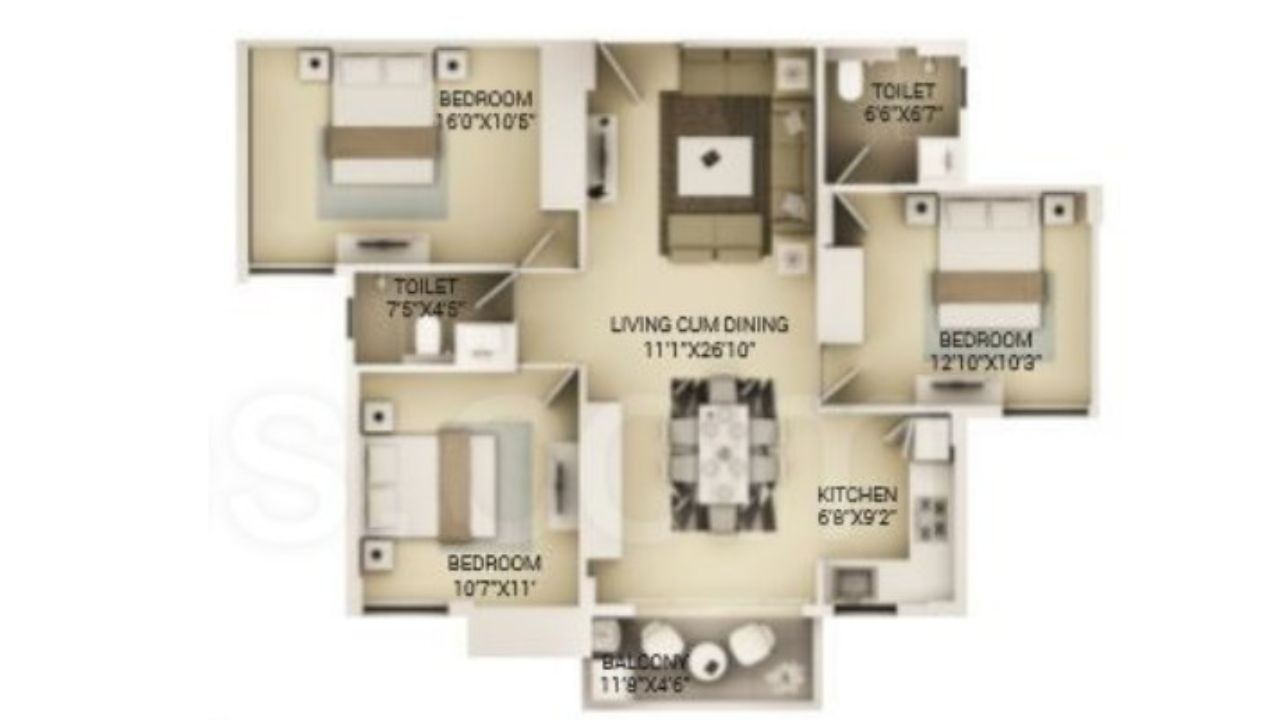 Saakaar Aqua City Danapur Patna Floor Plan 3 BHK