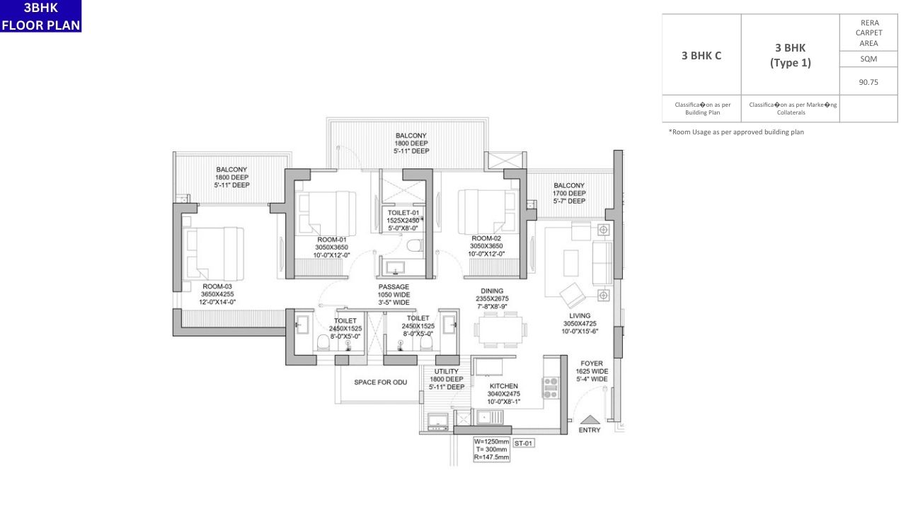 Godrej Zenith Gurgaon 3BHK Floor Plan