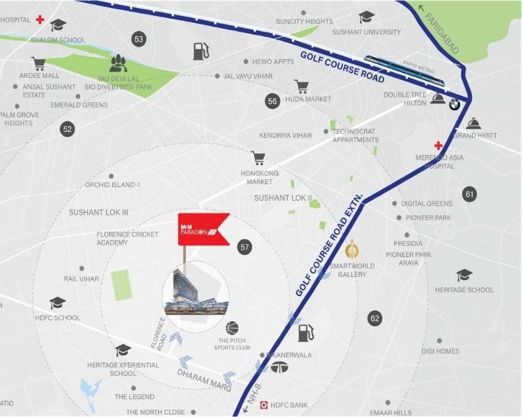 M3M Paragon Gurgaon Location Map