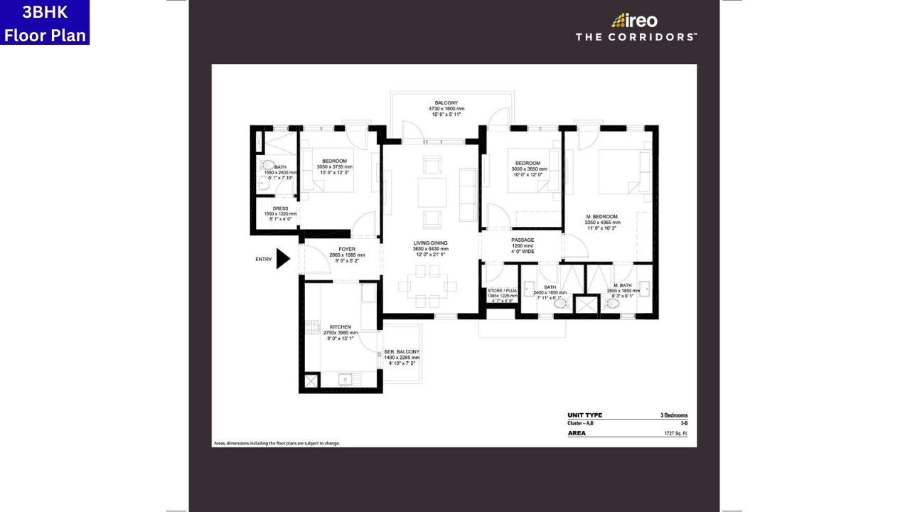 The Corridors Gurgaon 3BHK Floor Plan