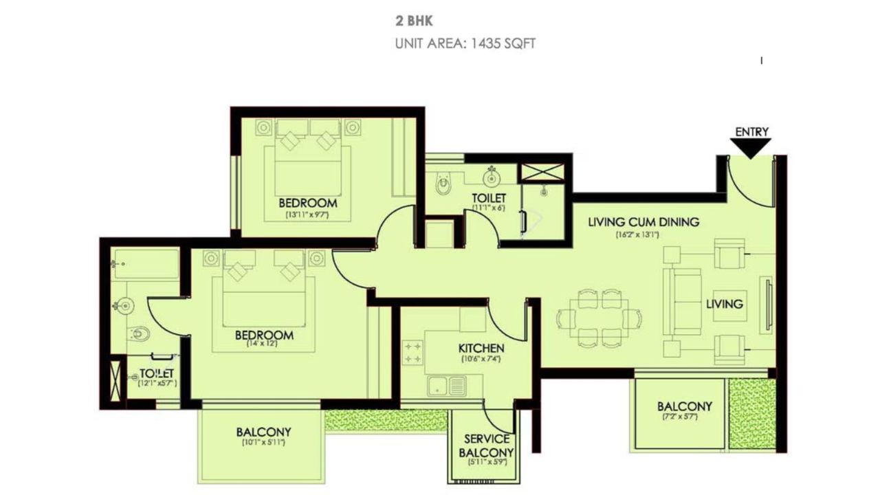 Ireo Victory Valley 2BHK Floor Plan