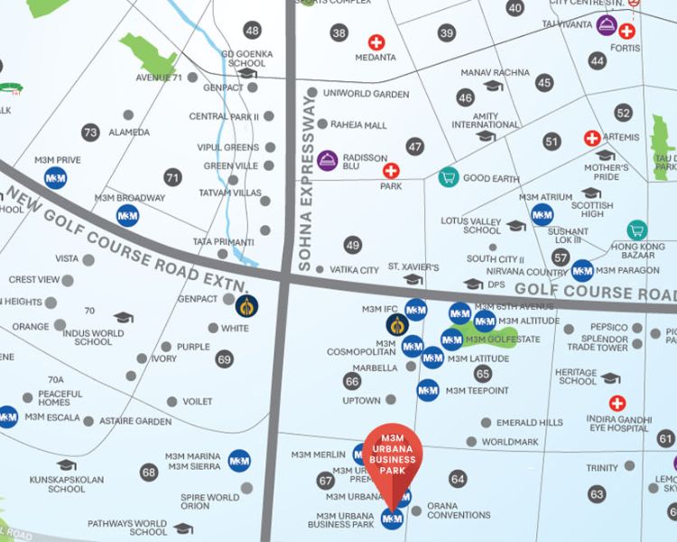 M3M Urbana business Park Sector 67 Gurgaon Location Map 