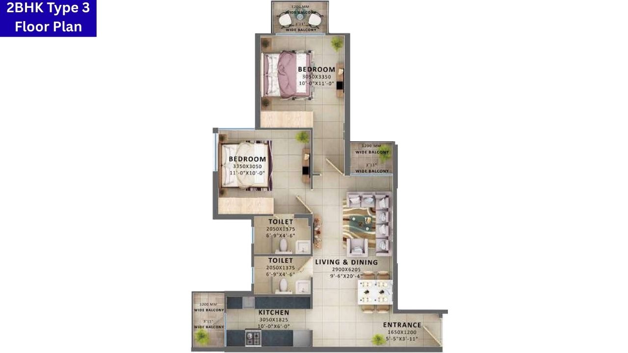 Signature Global Aspire Sector 95 2BHK Type 3 Floor Plan