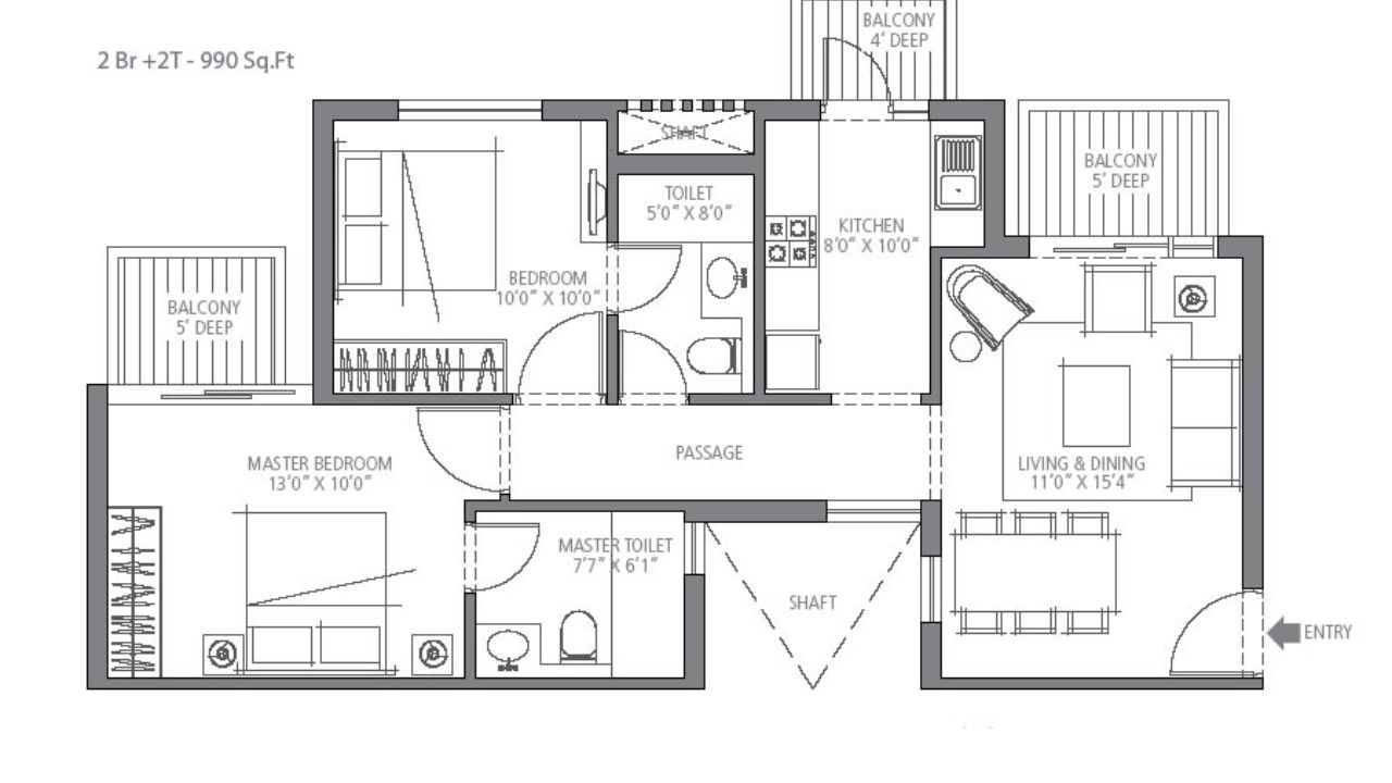 Emaar MGF Emerald Floors Floor Plan 2BHK