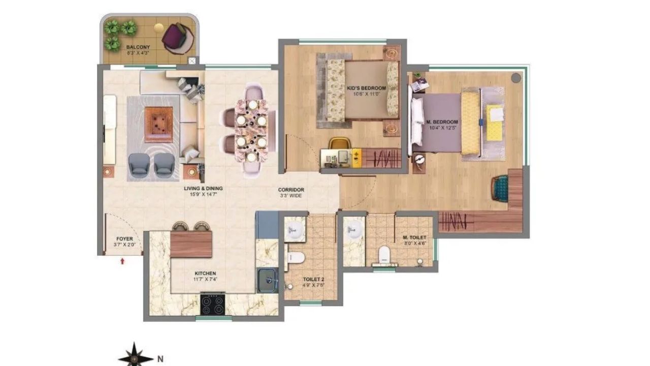 MVN Aero One Floor Plan 2BHK
