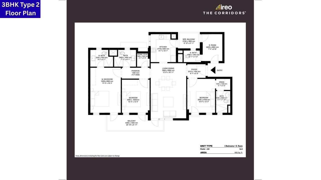The Corridors Gurgaon 3BHK Type 2 Floor Plan