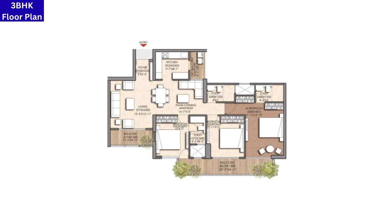 Prateek Canary 3BHK Floor Plan