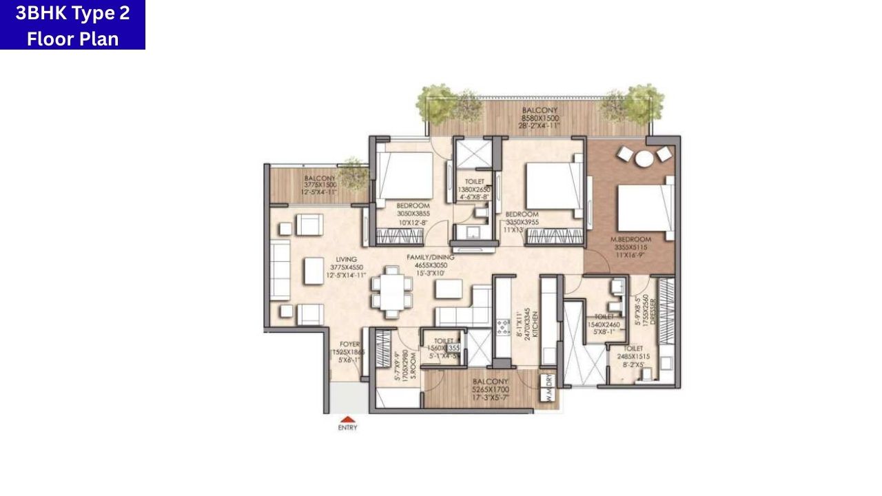 Prateek Canary Noida 3BHK Type Floor Plan