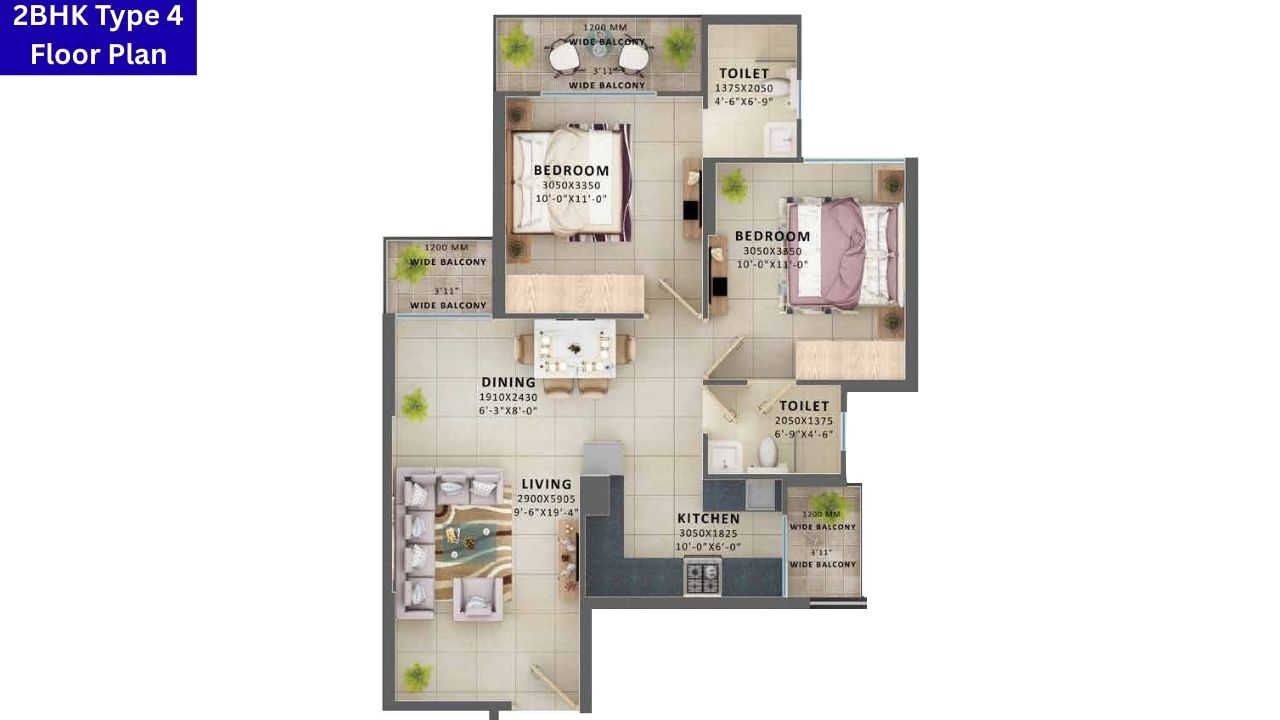 Signature Global Aspire Sector 95 Gurgaon 2BHK Type 4 Floor Plan