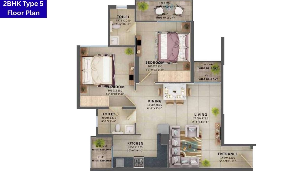 Signature Global Aspire Sector 95 2BHK Type 5 Floor Plan