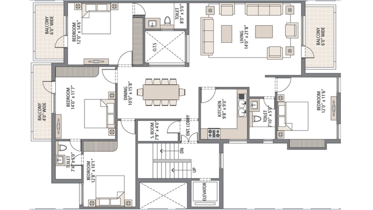 Emaar MGF Emerald Floors Floor Plan 4BHK