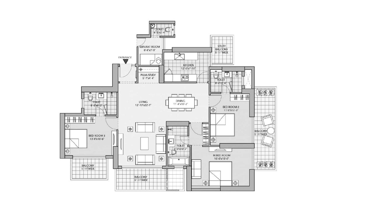 M3M Latitude 3BHK Type 1 Floor Plan