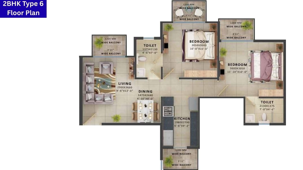 2BHK Type 6 Floor Plan