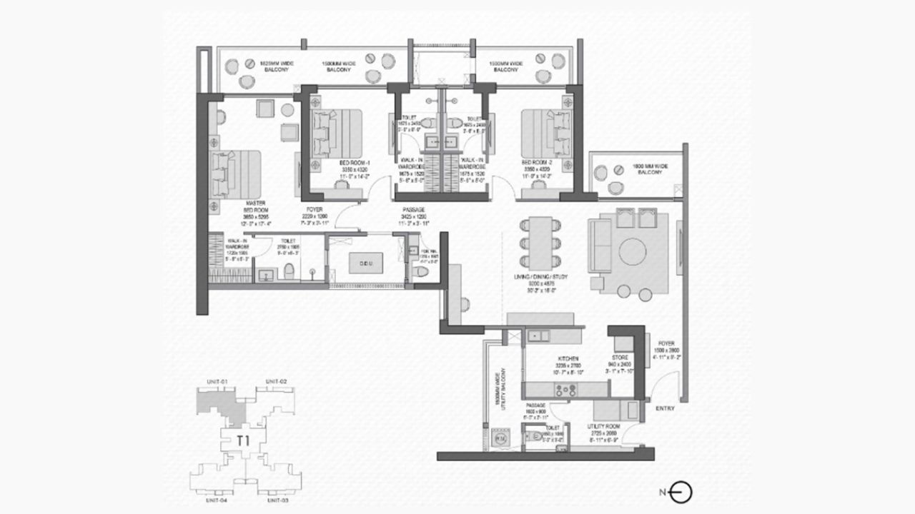 Experion Elements Floor Plan 3 BHK