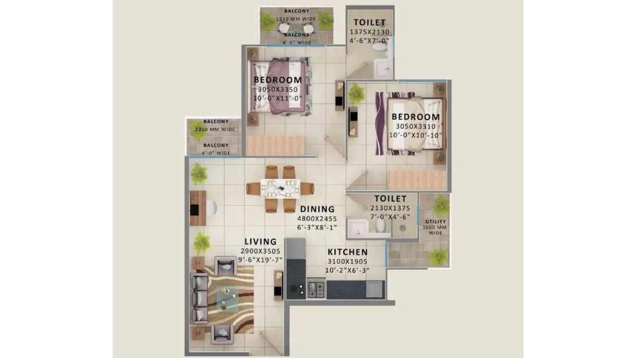 Signature The Millennia 3 Gurgaon Floor Plan 2BHK Type 2
