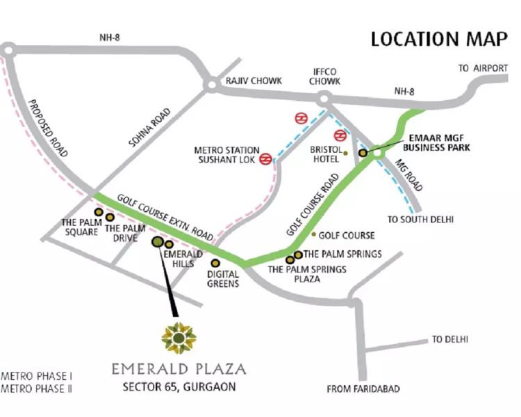 Emaar MGF Emerald Floors Sector 65 Gurgaon Location Map
