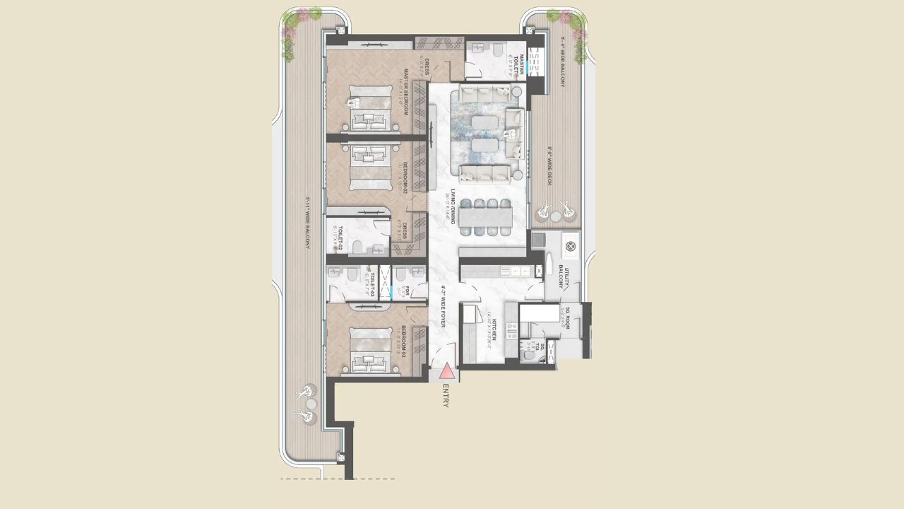Smartworld Elie Saab Residences Floor Plan 3BHK 