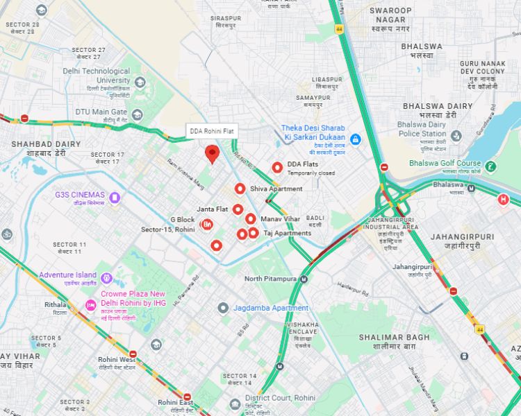 DDA Flats Sector 14 Rohini location Map