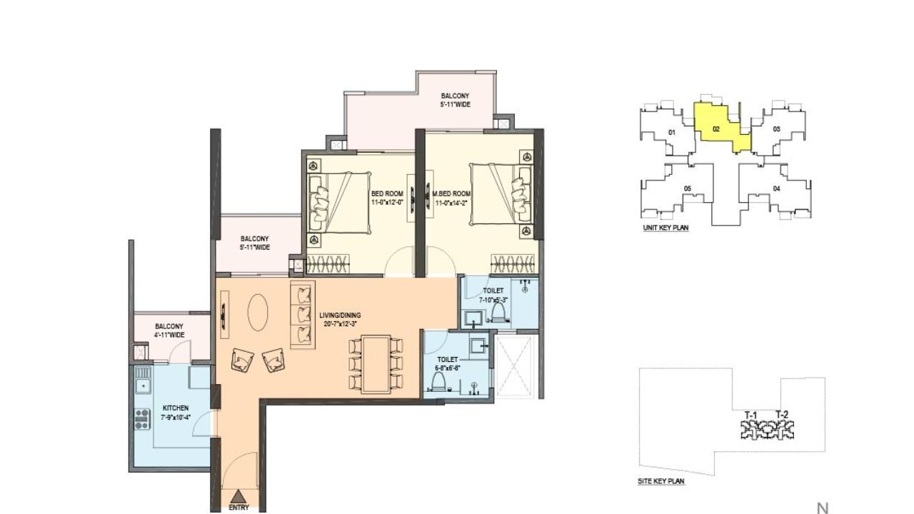M3M Skywalk Floor Plan 2BHK Type 1