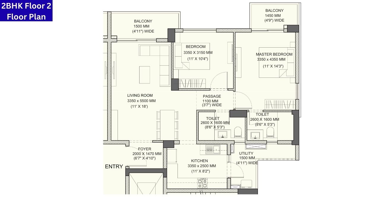 Emaar The 88 2BHK Type 2 Floor Plan