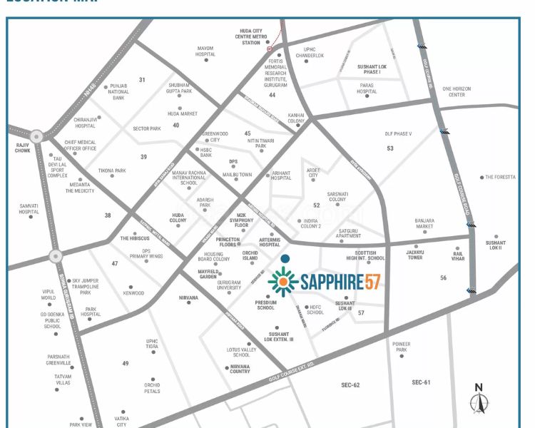 Ameya Sapphire 57 Sector 57 Gurgaon Location Map