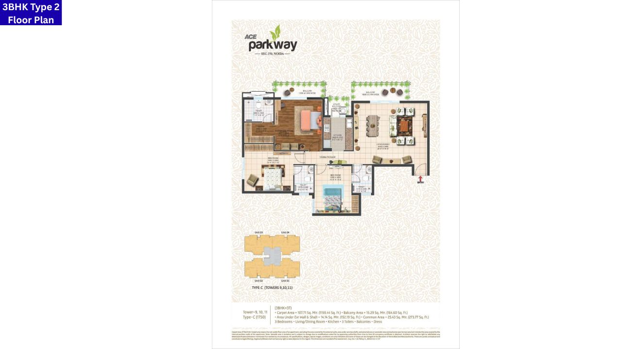 ACE Parkway Sector 150 3BHK Type 2 Floor Plan