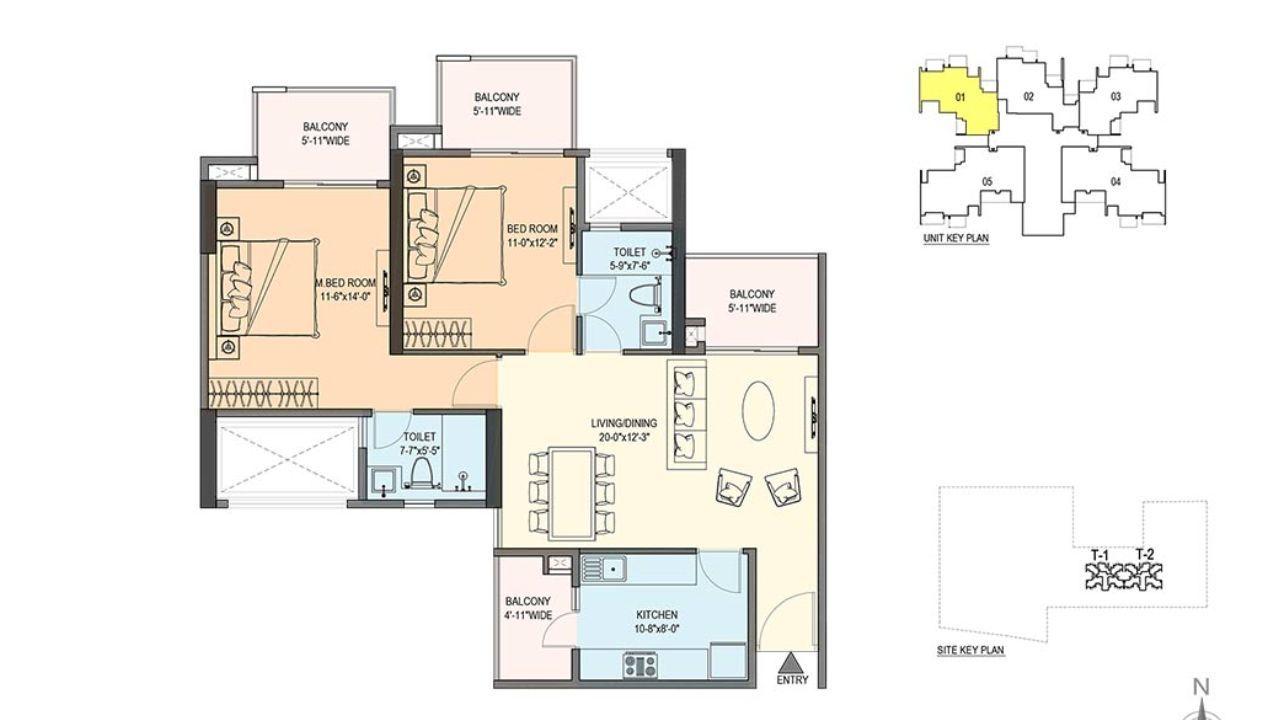 M3M Skywalk	Floor Plan 2BHK Type 2 