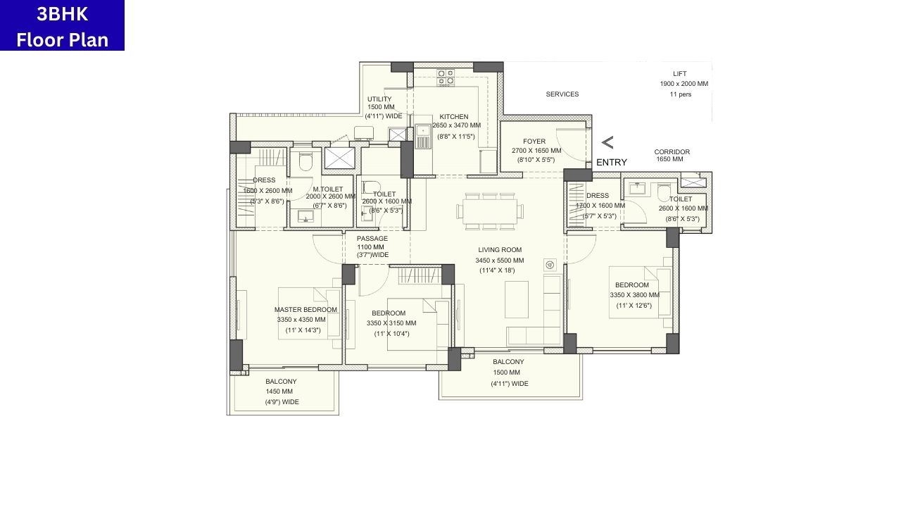Emaar The 88 Gurgaon 3BHK Floor Plan