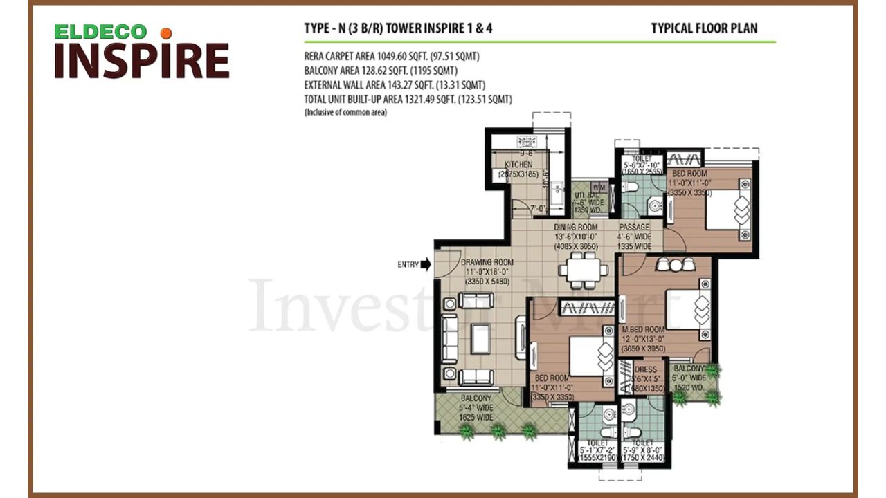 Eldeco Inspire Sector 119 Noida Floor Plan 3 BHK