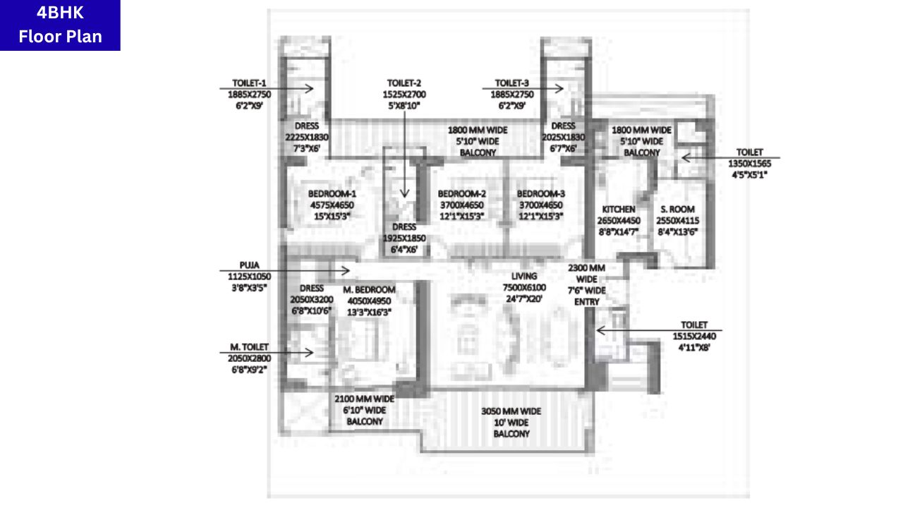 Godrej Miraya 4BHK Floor Plan