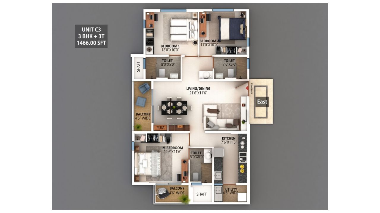 Meenakshi High Life Towers Hebbal Bangalore Floor Plan 3 BHK