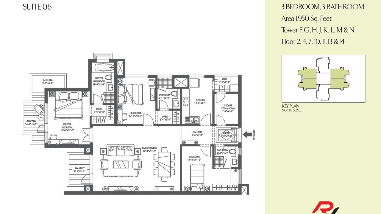 Emaar MGF The Palm Drive Floor Plan 2BHK