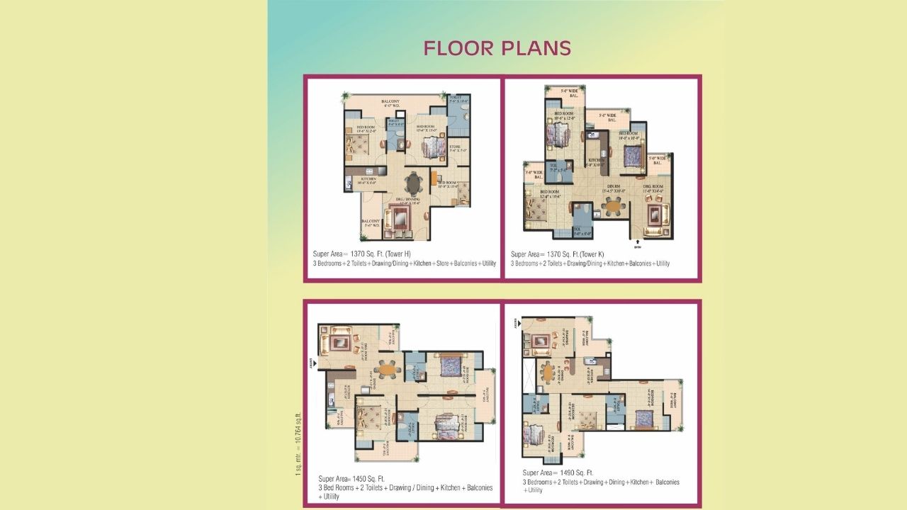 Ajnara Integrity Ghaziabad Type C Floor Plan