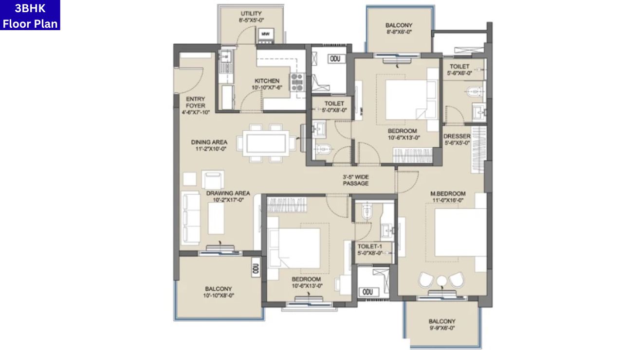 Ashiana Mulberry Moment 3BHK Floor Plan